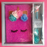 Glitter Cover Unicorn Diary Notebook with Pen Gift Box