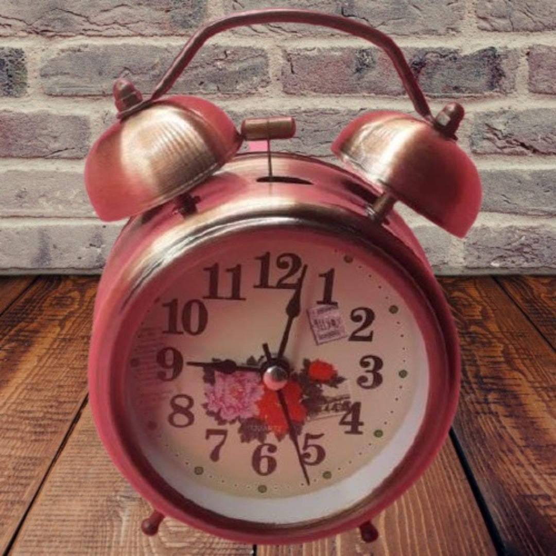 Retro European Leafy Landscape Copper Twin Bell Desk Clock / Alarm Clock with Night Led Light