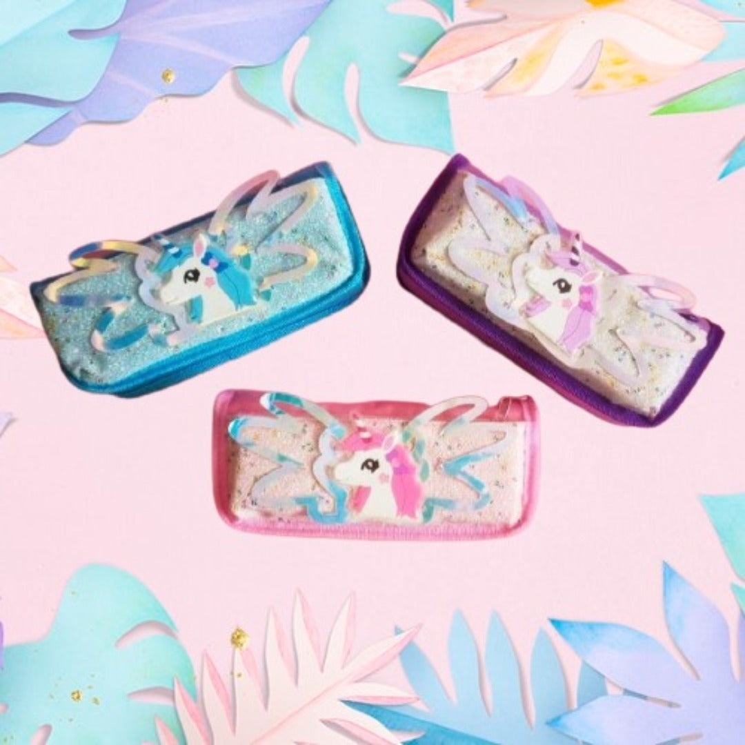 Shine Wings Unicorn Glitter Double Pocket Pouch