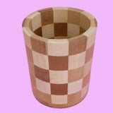 Wooden Check Desk Pen Pencil Holder