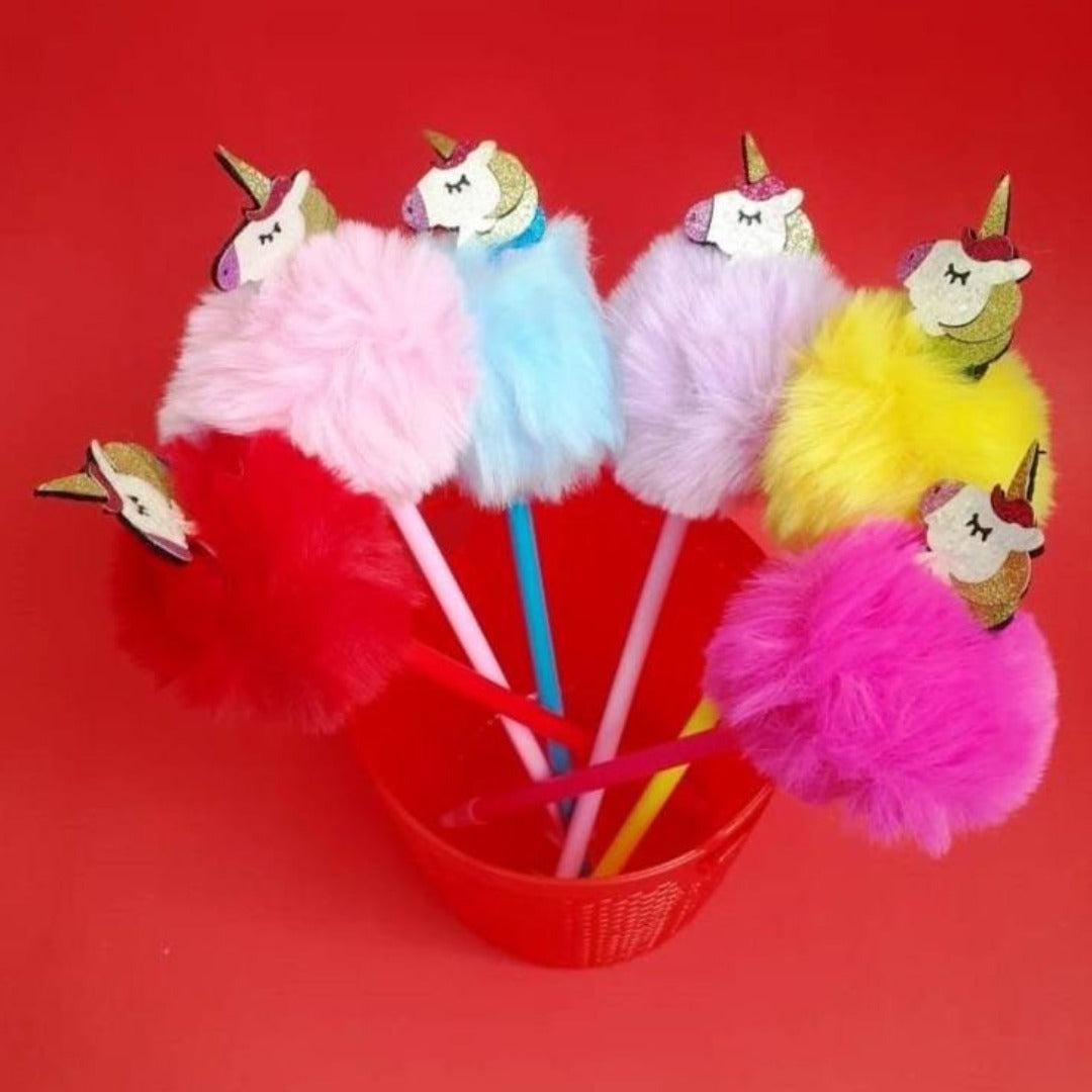 Sparkly Rainbow Unicorn Fluffy Ball Pen