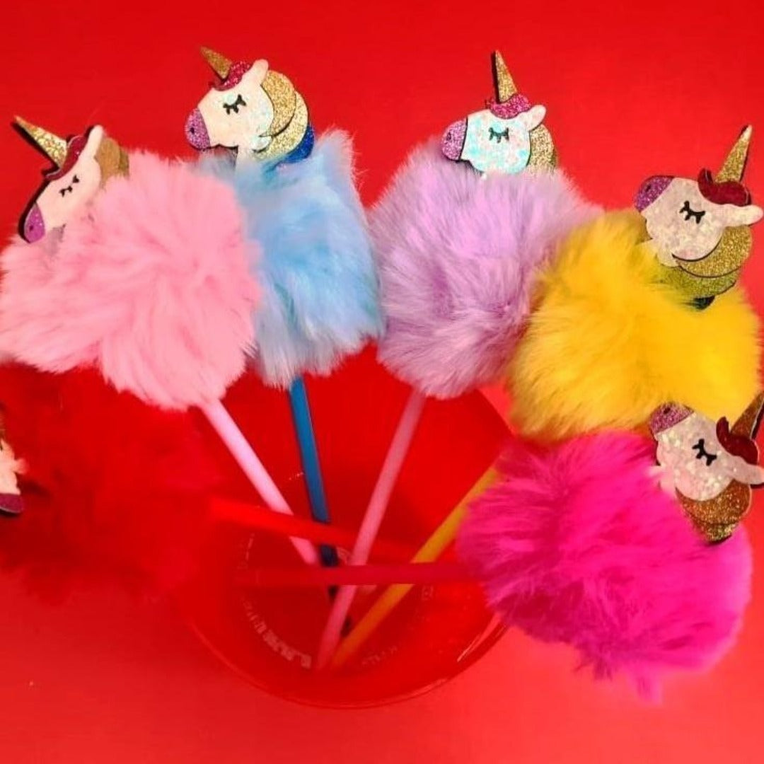 Sparkly Rainbow Unicorn Fluffy Ball Pen