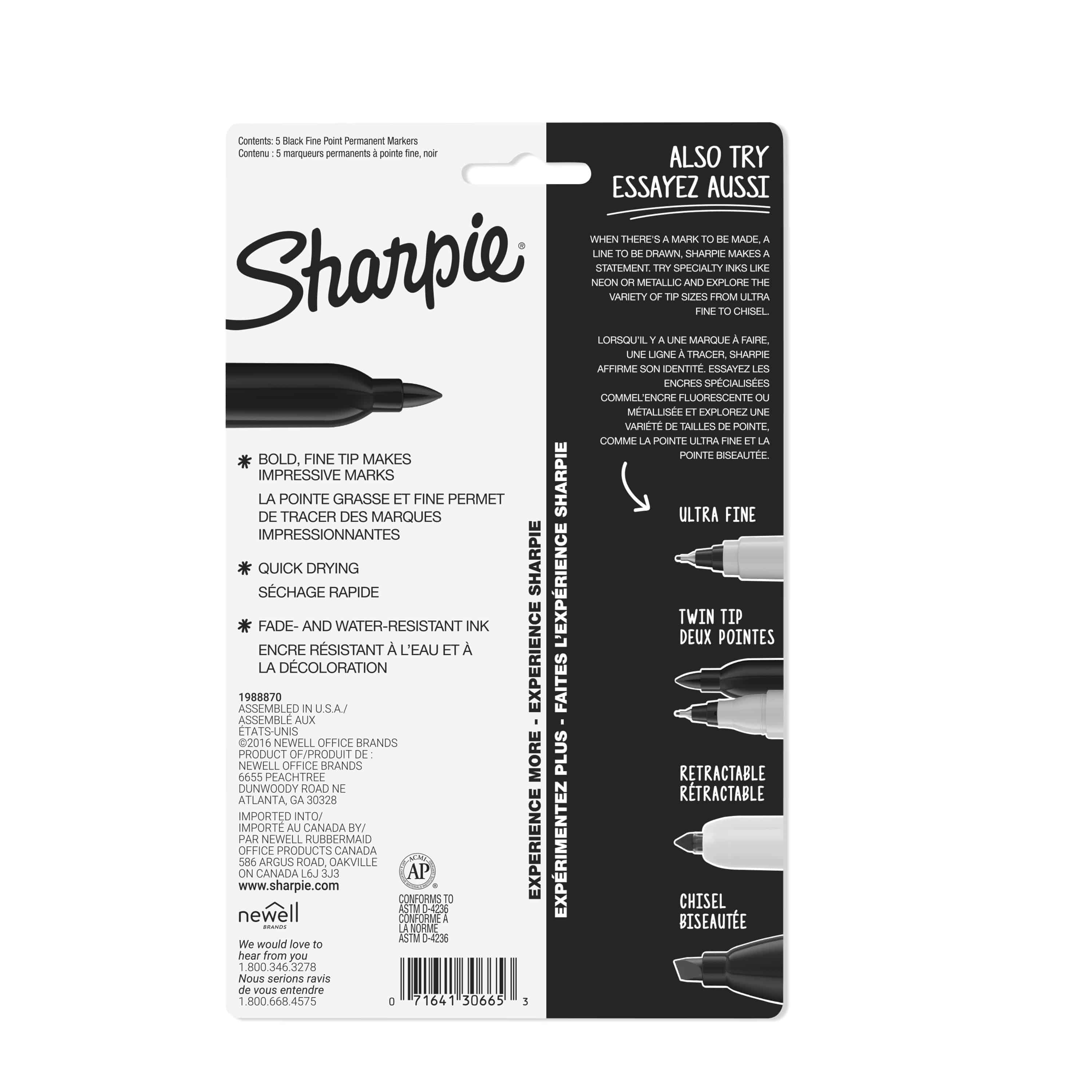 Sharpie Permanent Markers, Fine Point, Black, 5 Count