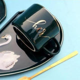 Swan Heart Mug Set-Dark Green