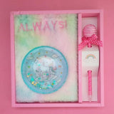 Rainbow Unicorn Fluffy Water Glitter - Stationery Set