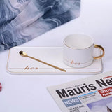 Love Couple His & Her Coffee Ceramic Mug Saucer Set