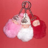 Sleeping Baby Doll Pom Pom Fluffy Key Ring
